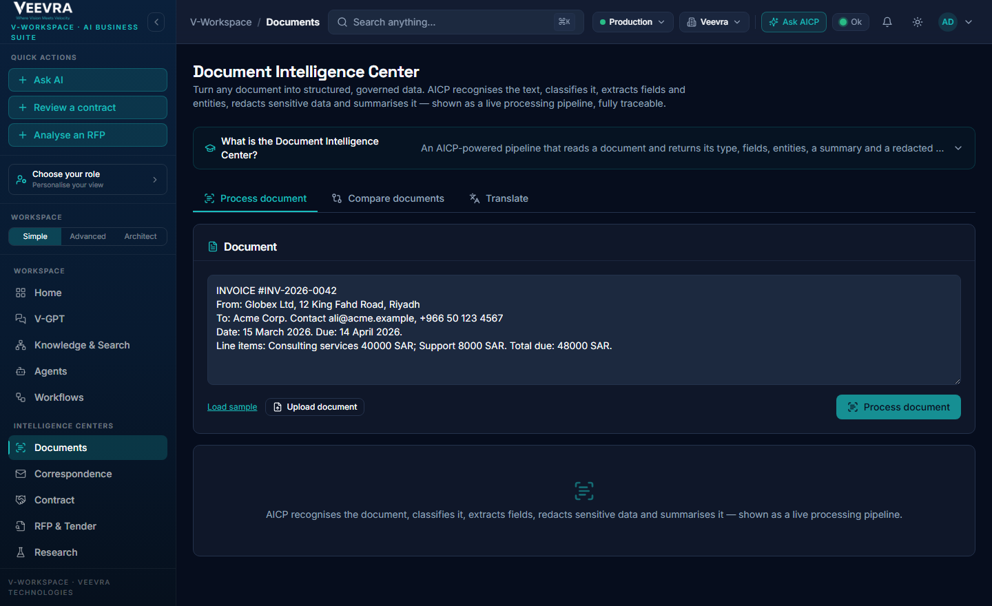 Document Intelligence Center in V-Workspace