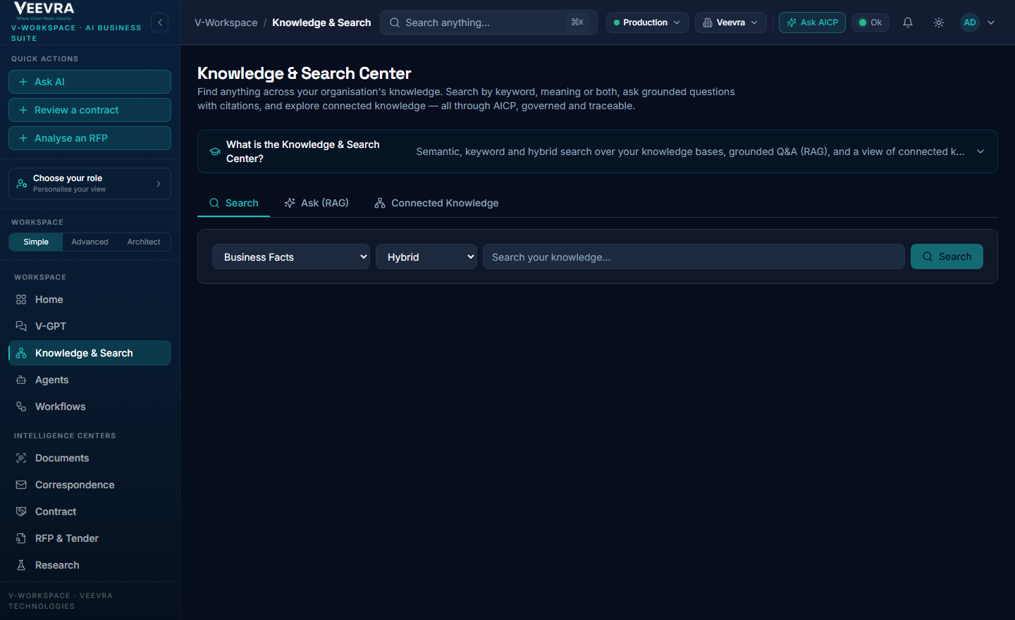 Knowledge and search in V-Workspace